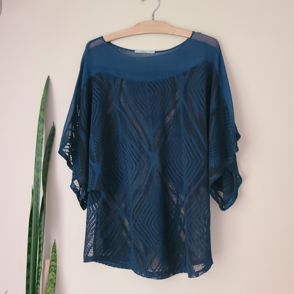LANGUAGE | Dark Blue & Black Bat Wing Blouse - Picture 4 of 4